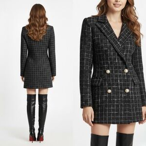 NWT Ronny Kobo Lily Coatdress  XS Black Women's Black Tweed Double-Breasted Coat